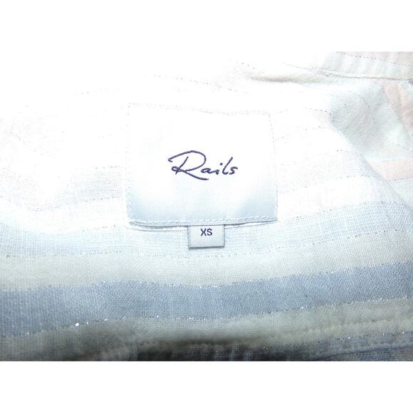 Rails Charli Barcelona Stripe linen blend shirt size XS white/ink/blue/silver - Picture 5 of 5